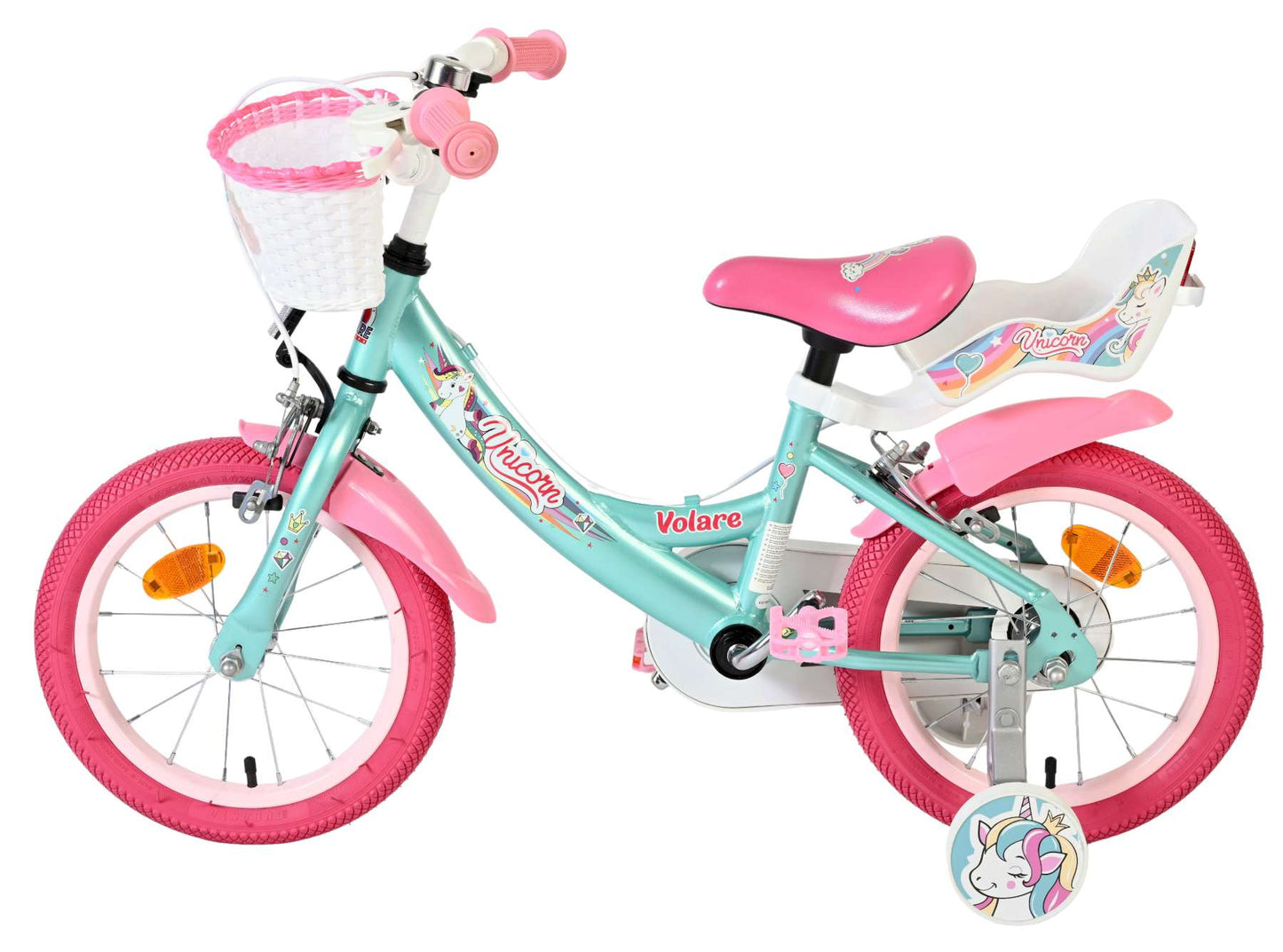 Bicicletta per bambini Volare Unicorn - ragazze - 14 pollici - verde - due freni a mano