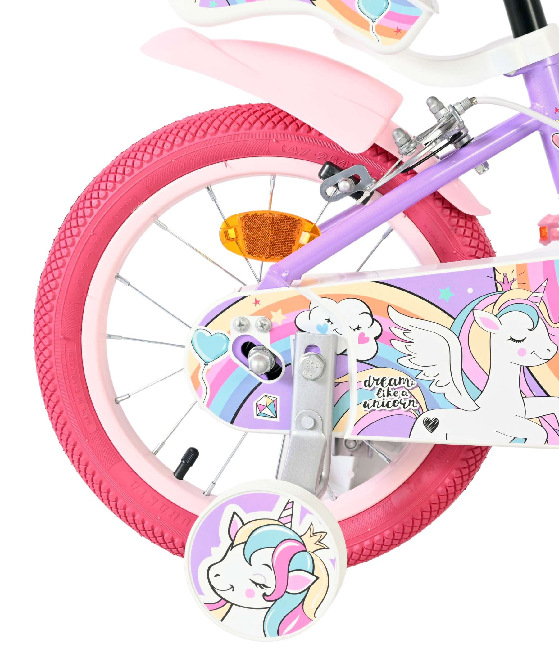 Bicicleta infantil Volare Unicorn - niña - 14 pulgadas - violeta - dos frenos de mano