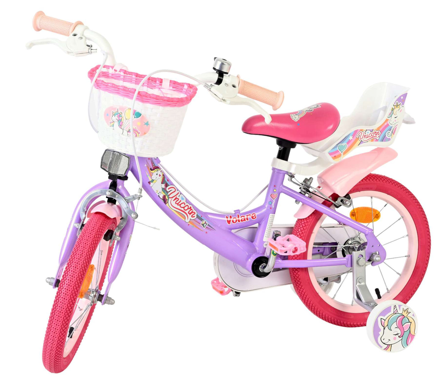 Bicicletta per bambini Volare Unicorn - ragazze - 14 pollici - viola - due freni a mano