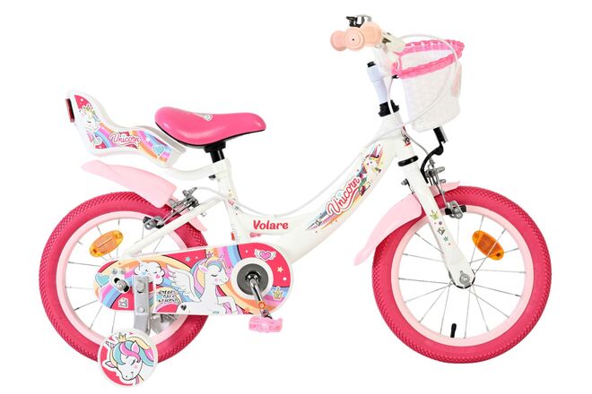 Bicicletta per bambini Volare Unicorn - ragazze - 14 pollici - bianca - due freni a mano