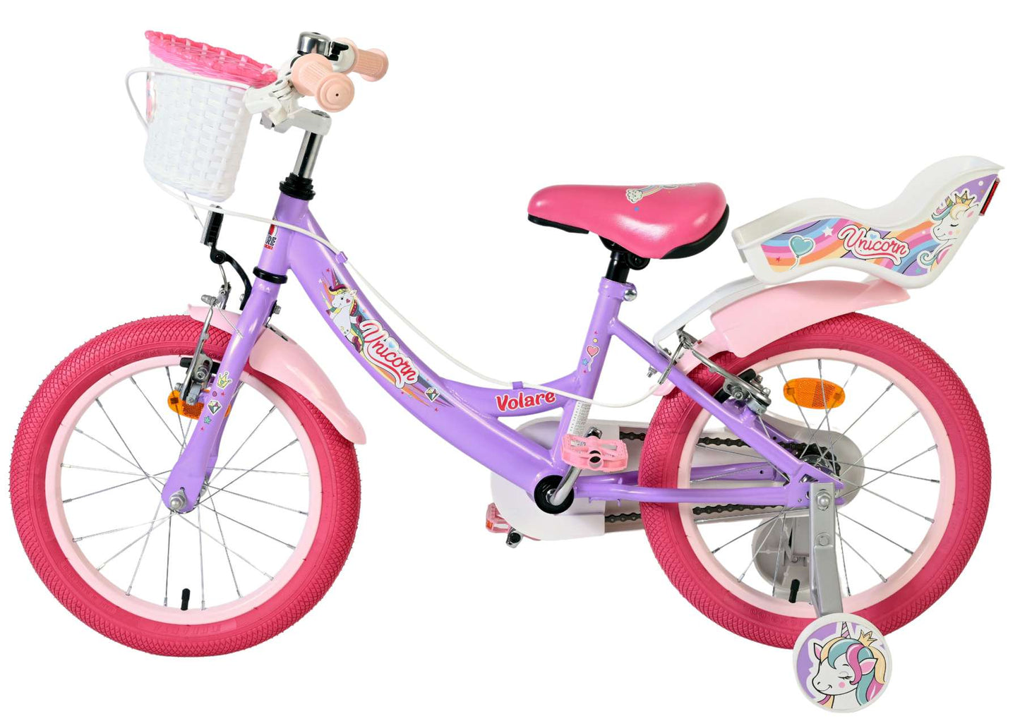 Bicicleta infantil Volare Unicorn - niña - 16 pulgadas - violeta - dos frenos de mano