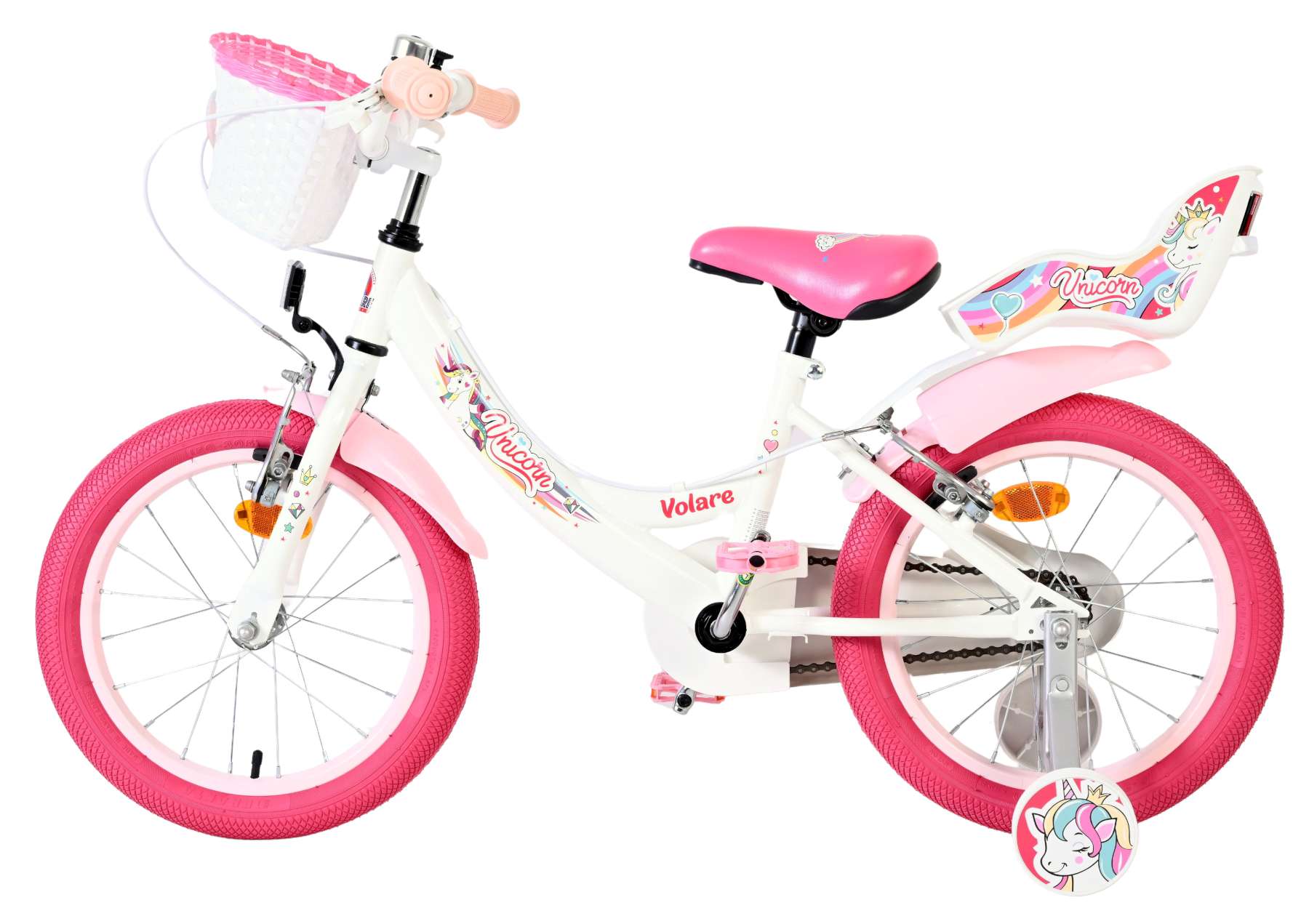 Volare unicorn kinderfiets - meisjes - 16 inch - wit - twee handremmen