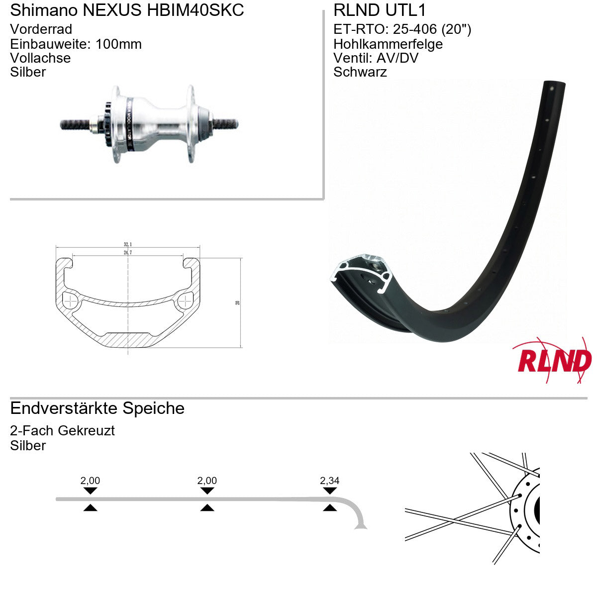 Roland front wheel 20 utl1 shimano im40 disc aluminum black