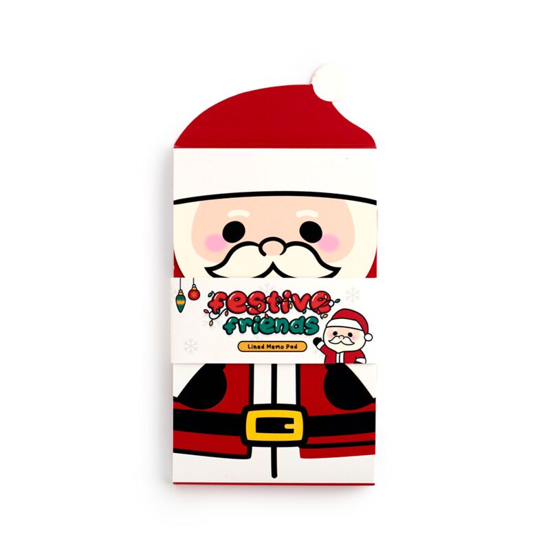 Amigos festivos navideños Papá Noel, bloc de notas abierto