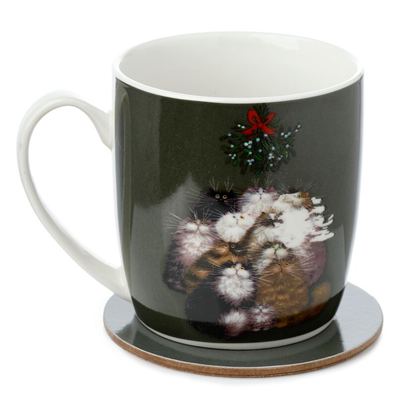 Kim Haskins 12 Cats for Christmas Porcelain Mug Coaster