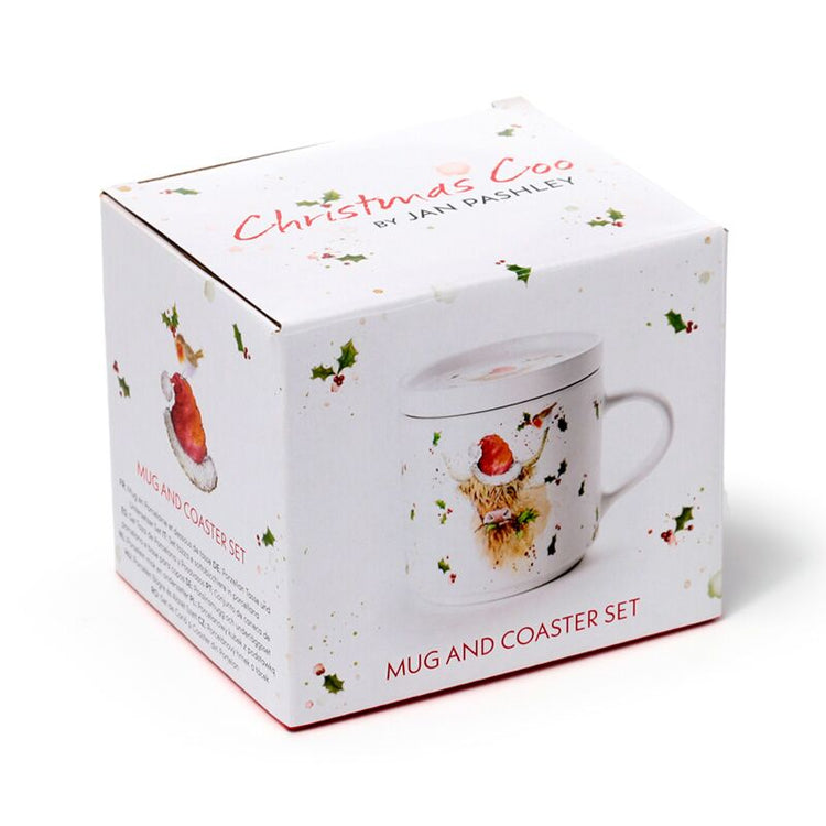 Christmas Jan Pashley Highland Koe Porcelain Mug Coaster set