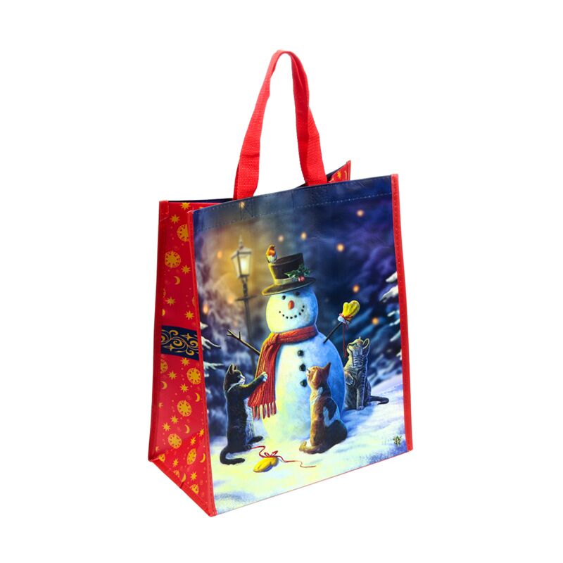 Borsa shopper sostenibile Lisa Parker con gatti natalizi e pupazzo di neve