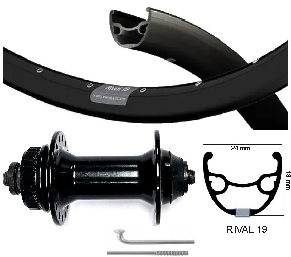 Rueda delantera de KGS 28 pulgadas (622) Rival 19 Centerlock de acero inoxidable AMAGO