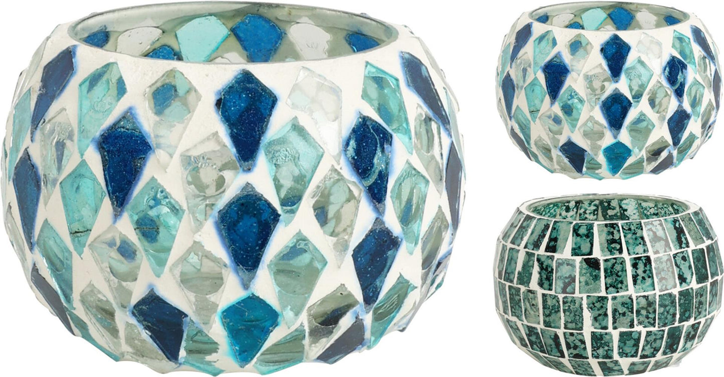 Portavelas Home Styling mosaico azul 9x9x6cm
