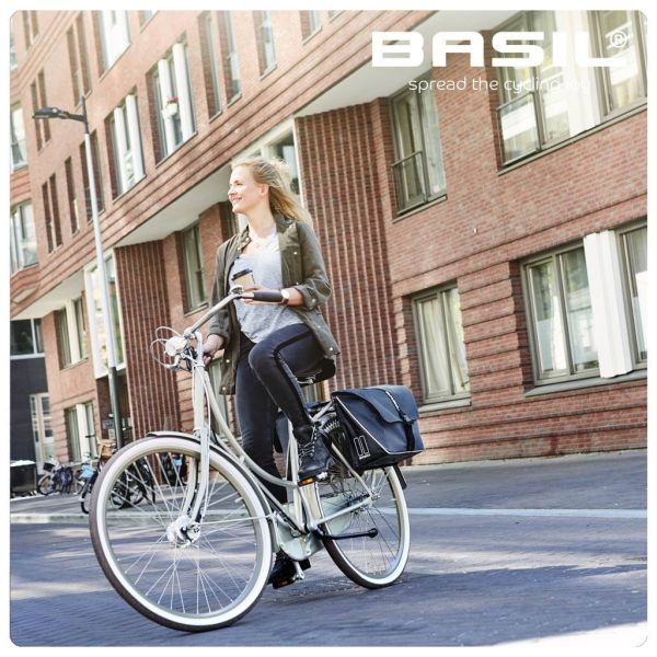 Basil Forte dubbele fietstas, waterafstotend, navy blauw zwart, 35L