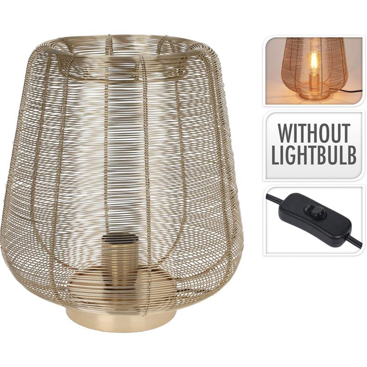 Lampada da tavolo per acconciature in filo metallico 33 cm oro