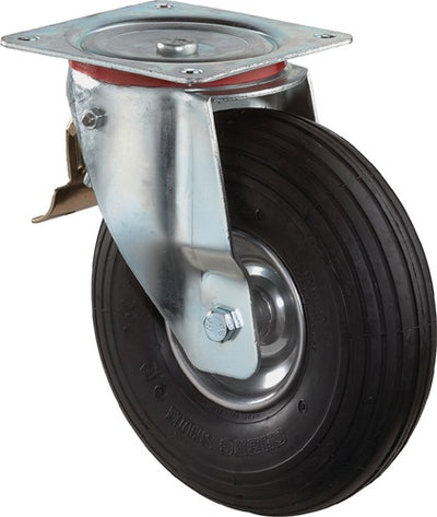 Rueda de rodillos BS con neumático | rueda-d. 260 mm capacidad de carga 200 kg | con placa roscada rueda giratoria | neumáticos negros | 1 pieza - l420.c90.260 l420.c90.260