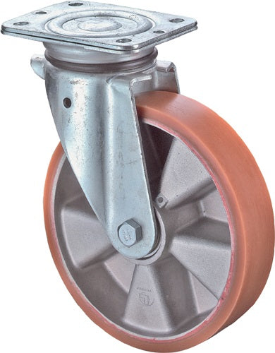 Rueda giratoria Bs | rueda-d. 200 mm capacidad de carga 600 kg | con placa de tornillo | neumático de rueda de poliuretano fundido | 1 pieza - n100.b90.203 n100.b90.203