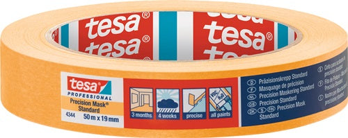 Nastro per mascheratura di precisione Tesa | liscio | beige chiaro | lunghezza 50 mt | larghezza 19mm | ruota | 8 pezzi - 04344-00004-00 04344-00004-00