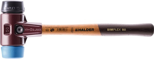 Martillo de plástico Halder | longitud 330 mm principal d. 40 mm | madera blanda de dureza media | tpe-soft caucho azul negro | 1 pieza - 3012.040 3012.040