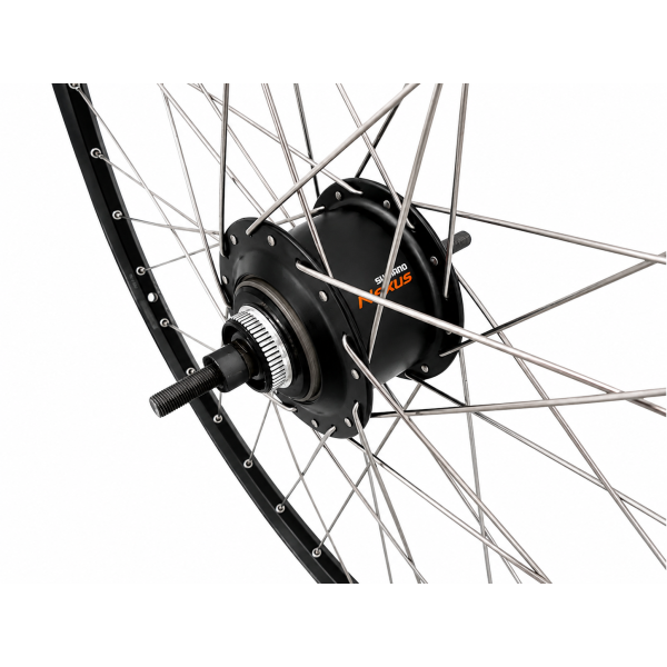 Rueda trasera Shimano 28 1 buje nexus 8 de 4 pulgadas (negro) - llanta zac2000 (negra) con radios de acero inoxidable - para freno de disco