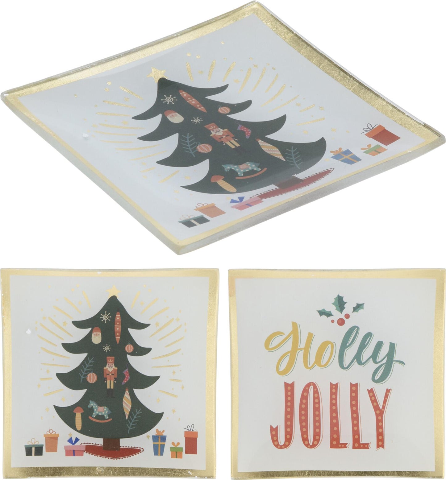 Home styling bord kerst glas 10x10cm kerstboom tekst
