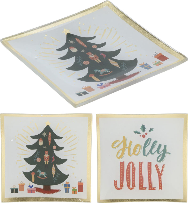 Home styling bord kerst glas 10x10cm kerstboom tekst