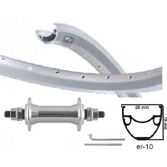 Kgs voorwiel 28 inch (622) velg mach1 er10 zilver vaste as