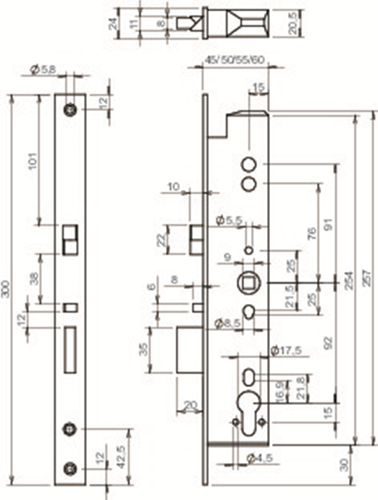 Cerradura de puerta antipánico Abloy el260 | señalización | autoblocante | dm40mm | pc92mm | placa frontal acero inoxidable 24x300mm rectangular | dr 1+2+3+4 - 10013784