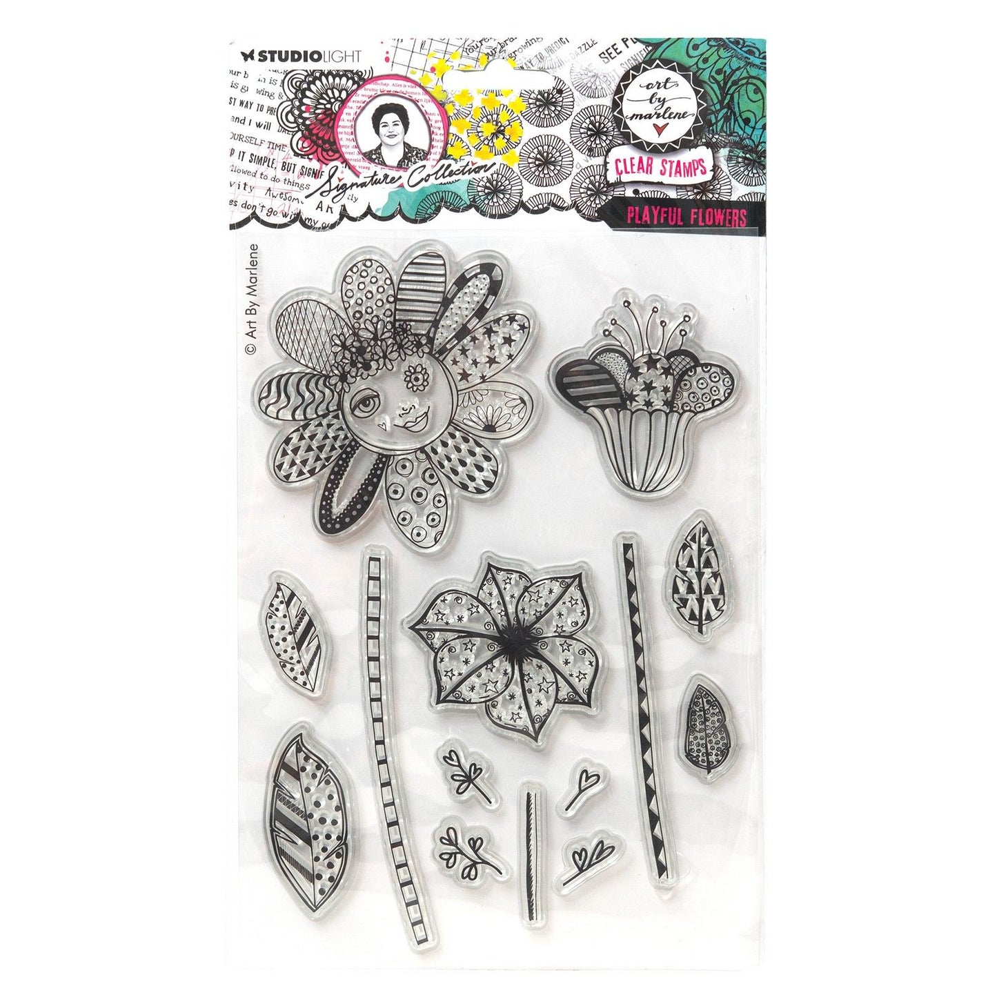 Studio light • collezione firmata fiori giocosi con timbro trasparente