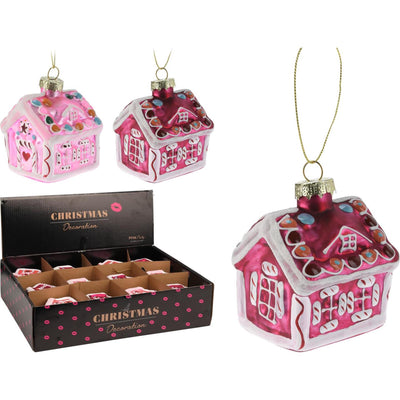 Ciondolo casa rosa 8 cm espositore da 12 pezzi