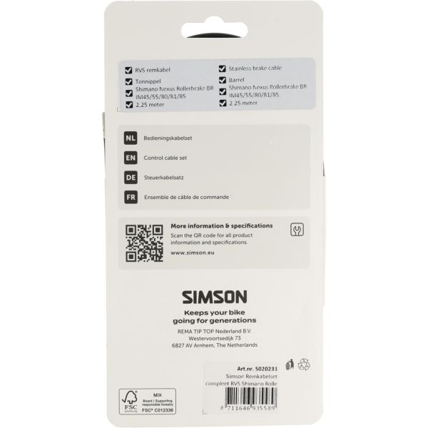 Juego de cables de freno Simson completo acero inoxidable Freno de rodillo Shimano negro