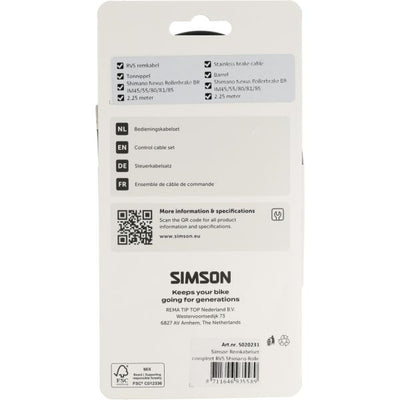 Set cavi freno Simson completo in acciaio inossidabile Shimano Roller Brake nero