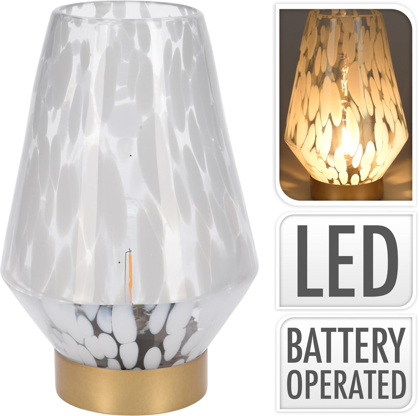 Home styling tafellamp glas 24cm wit luipaard print