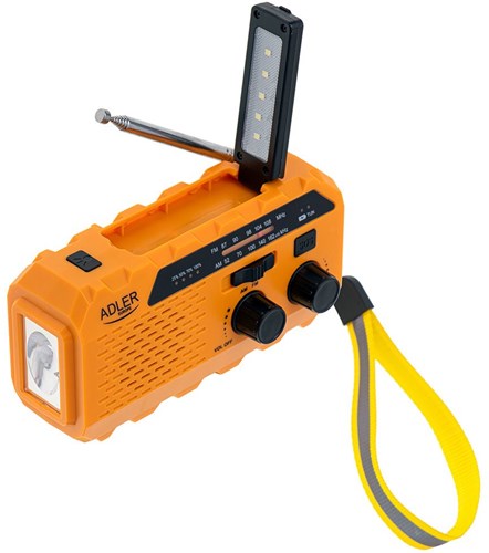 Radio de emergencia Adler ad 1197 con manivela y linterna solar incorporada