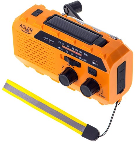 Radio de emergencia Adler ad 1197 con manivela y linterna solar incorporada