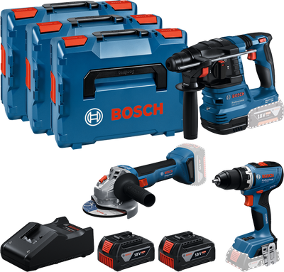 Bosch blue batteria toolkit 3 toolkit 18v (2x gba 18v 5.0ah, caricabatterie gal 18v-40, gsr 18v-65, gbh 18v-22, gws 18v-8) - 0615a5009g