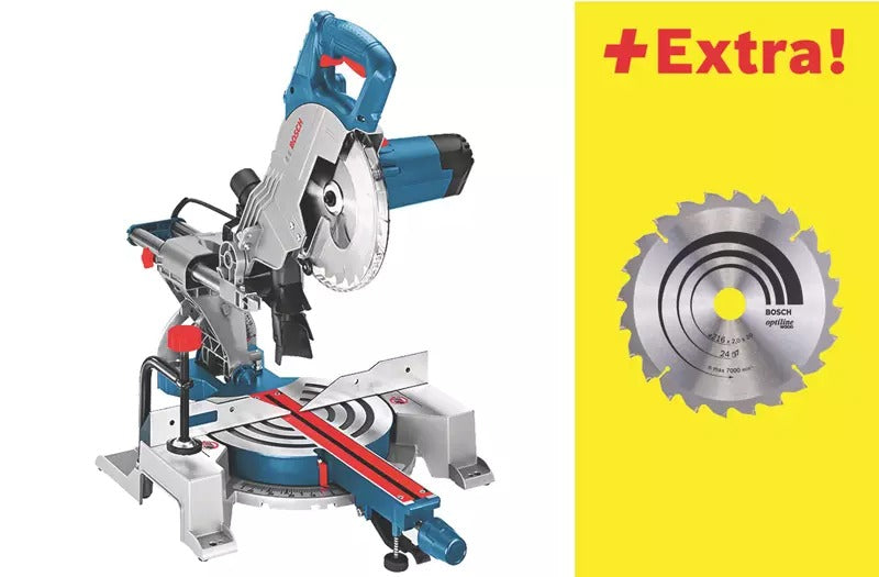 Bosch blauw gcm 80 sj afkortzaag | 216mm 1400w | met 2 cirkelzaagbladen - 0601b19001