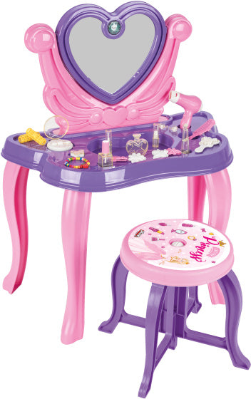 Mesa de maquillaje de juguete de corazón pilsan con sonido púrpura de 21 piezas