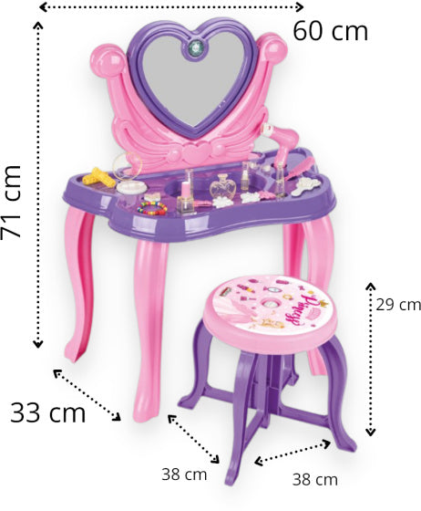 Mesa de maquillaje de juguete de corazón pilsan con sonido púrpura de 21 piezas