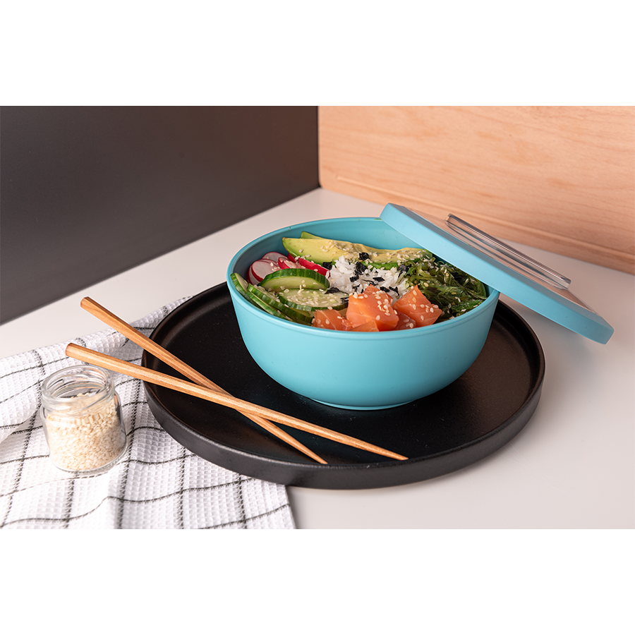 Amuse Life Ciotola per il pranzo con coperchio blu 1000ml
