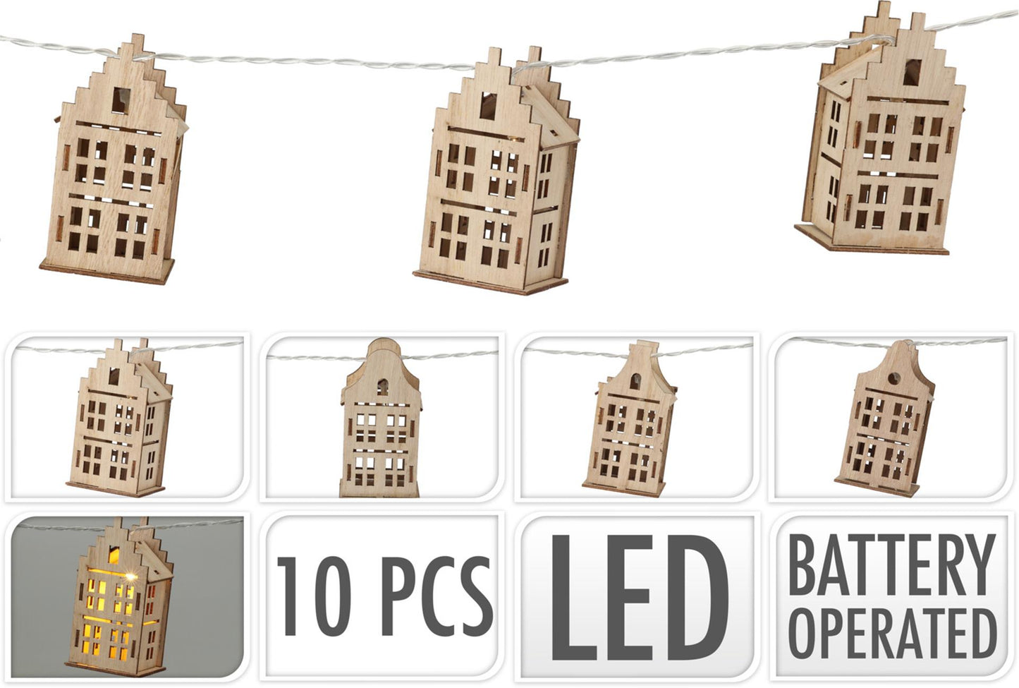 Lichtslinger Led met 10 Huisjes, 150cm