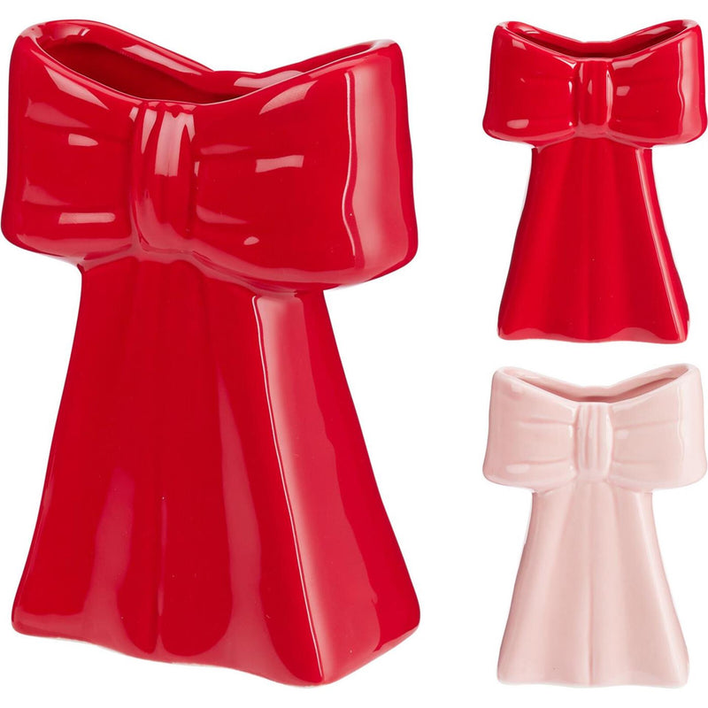 Jarrón con lazo Home Styling 13 cm rojo o rosa