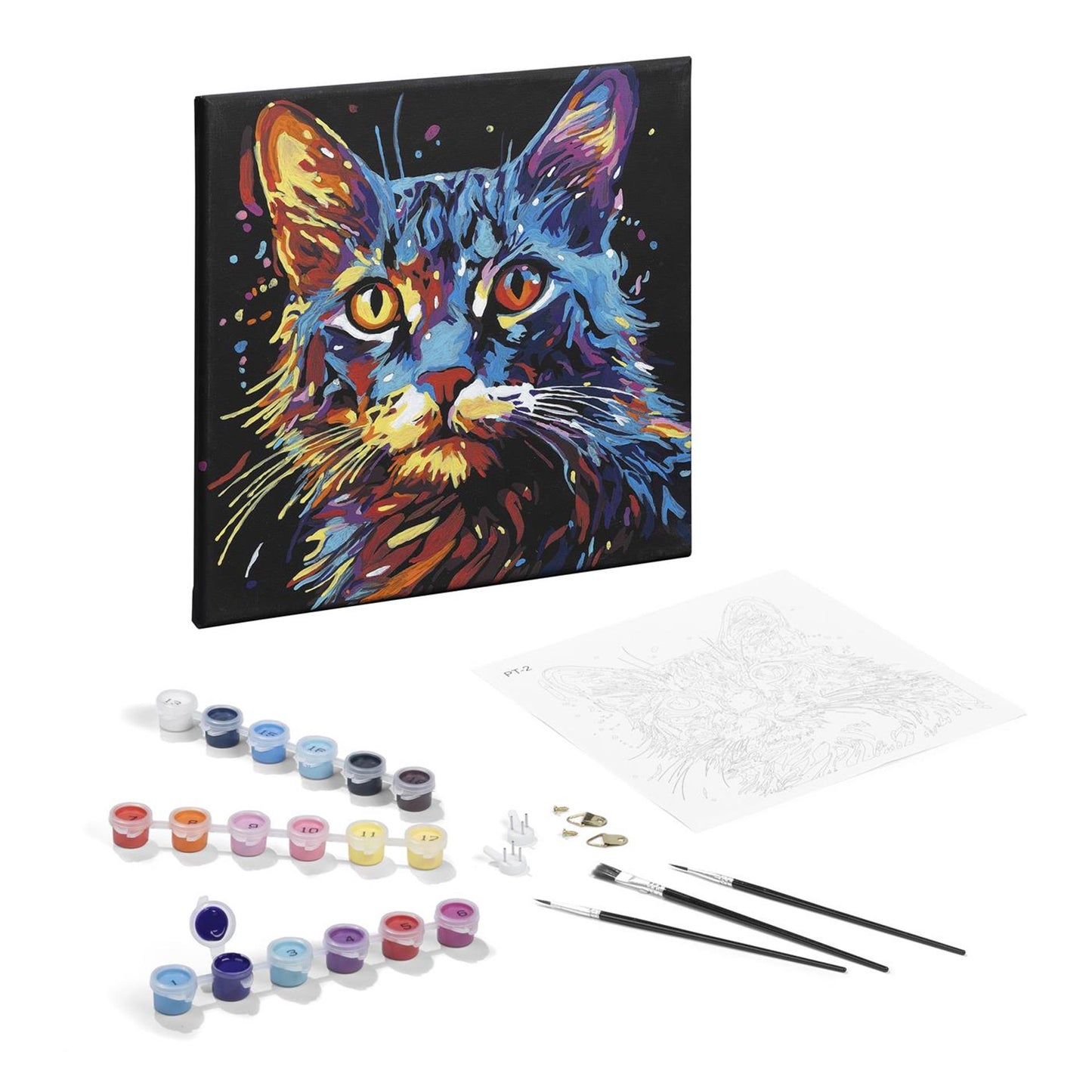 Pintura de grupo de artesanía creativa por número Black Canvas Kat, 30x30cm
