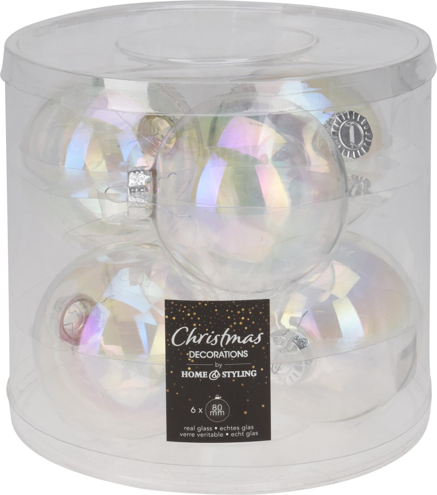 Home styling kerstbal 80mm iriserend koker a 6 glas