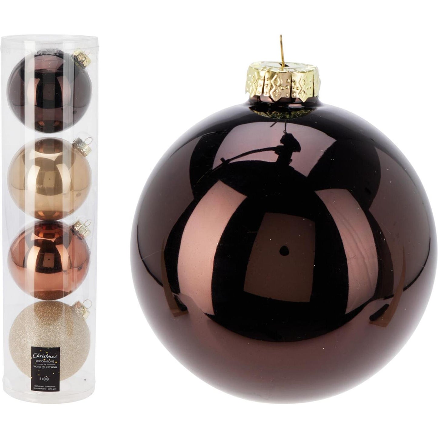 Bolas navideñas en tubo mezcla ámbar 4ud ø10cm
