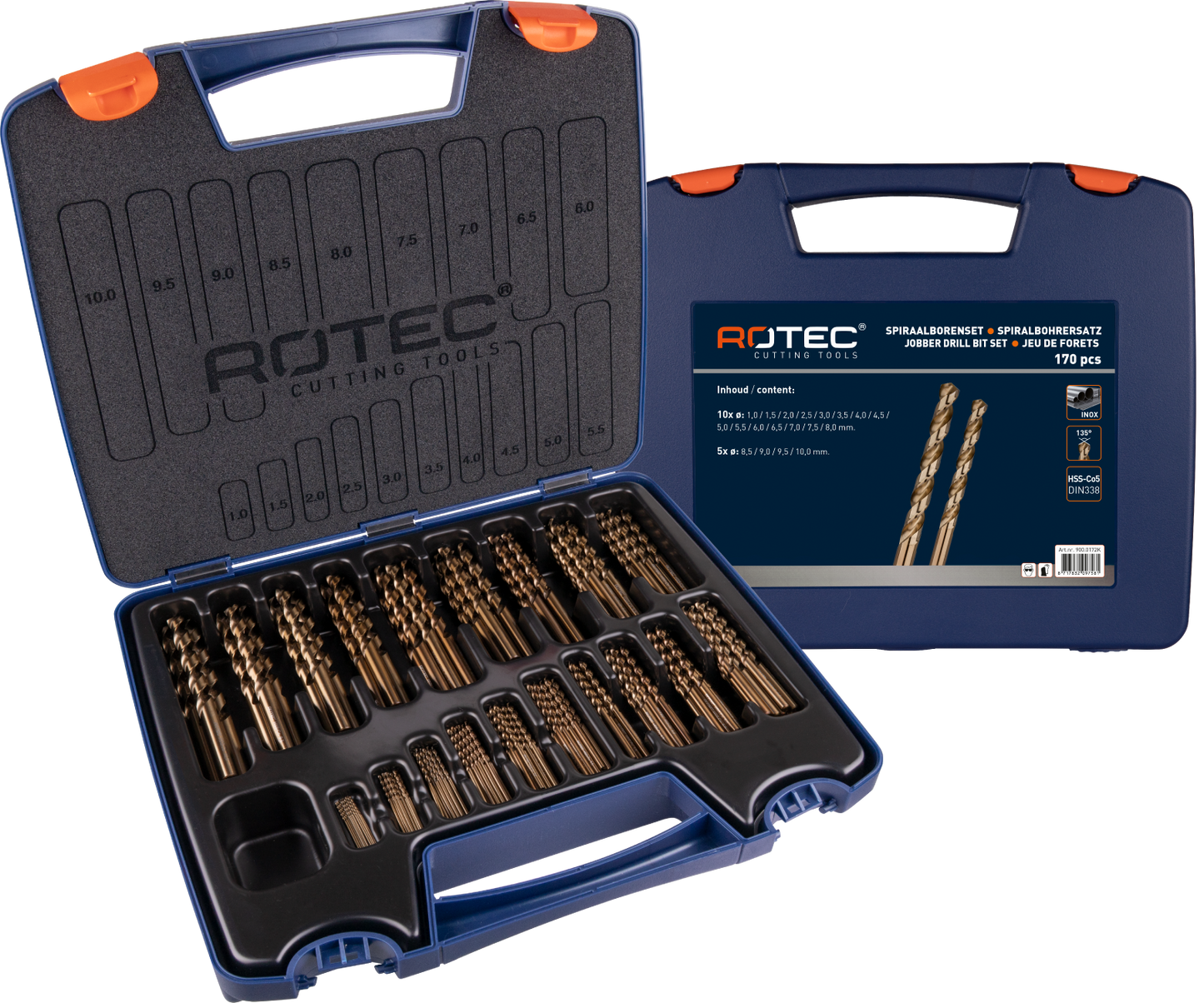 Set di punte elicoidali Rotec 1-10x0,5mm hss-e 170 pezzi