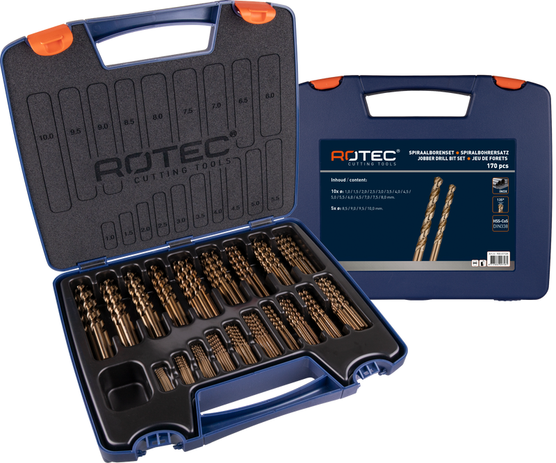 Set di punte elicoidali Rotec 1-10x0,5mm hss-e 170 pezzi