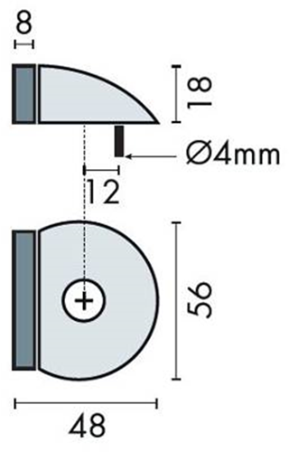 Tope de puerta de acero inoxidable Assa abloy | tope de puerta de piso de media luna | ø56x48x18mm | goma 8mm | longitud: 48 mm - p000238189-001-001