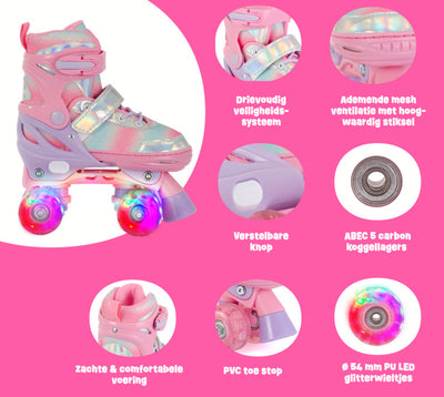 Pattini a rulli regolabili Aventuri con glitter leggermente rosa dimensioni 31-34