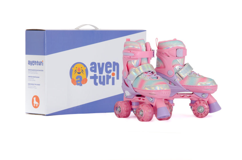 Patinillos de rodillo ajustables de Aventuri con un brillo ligeramente rosa tamaño 31-34 (s)