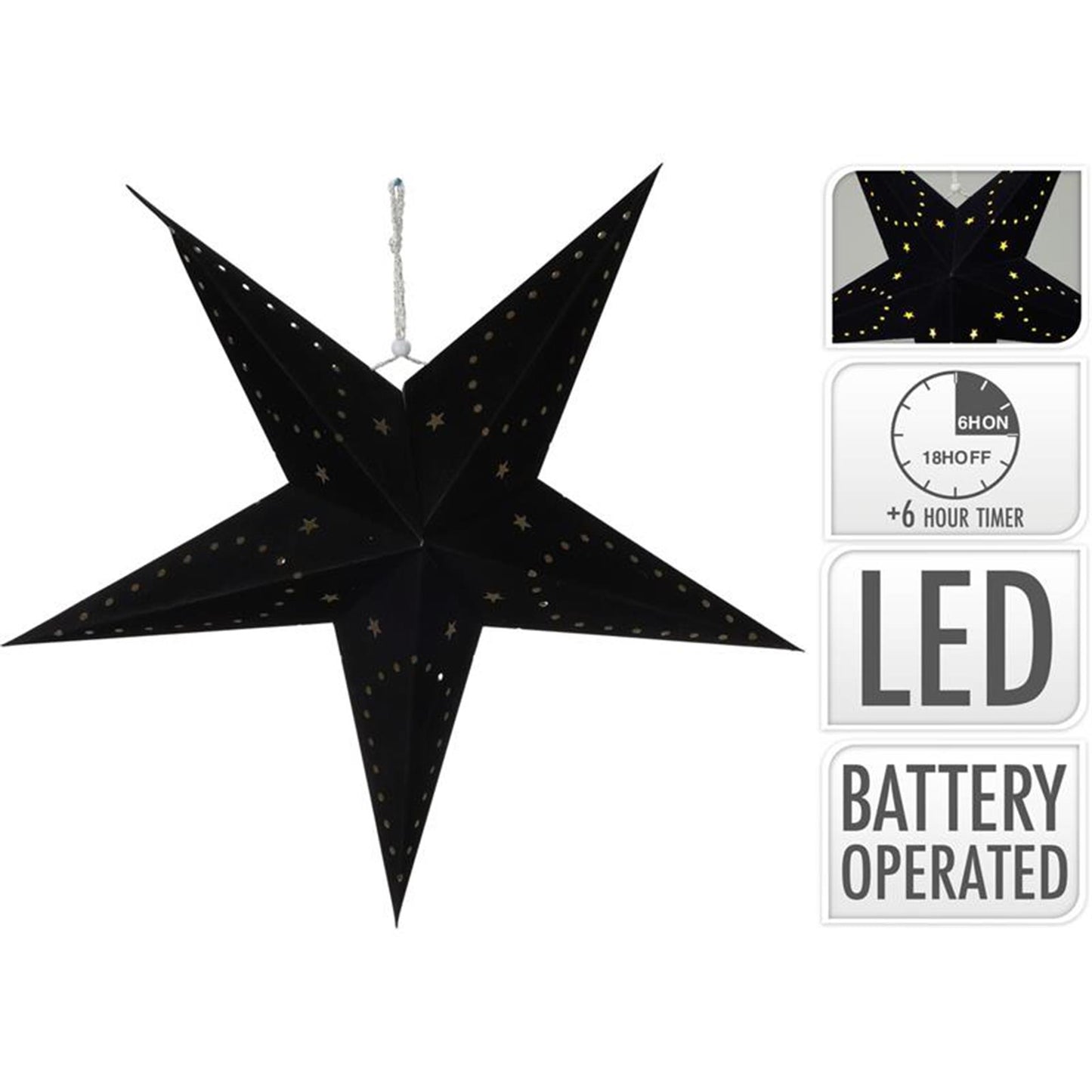 Carta stella con LED 45 cm nera