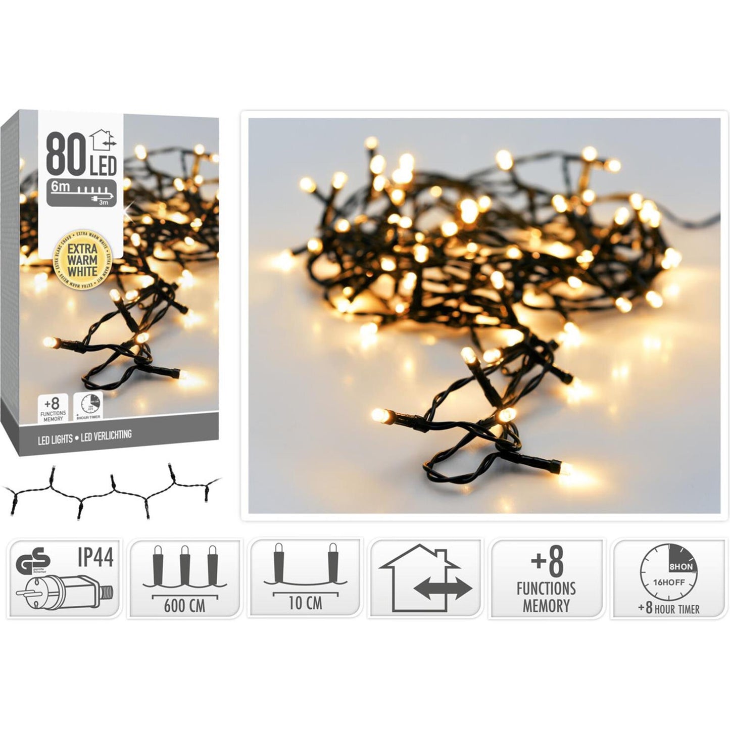 Luces navideñas 80 LED blanco extra cálido
