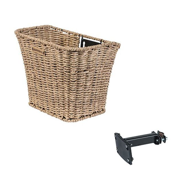 Basil Bremen Rattan Look FM - Canasta de bicicleta - Frente - incluido el soporte del vástago FM de la albahaca - marrón claro