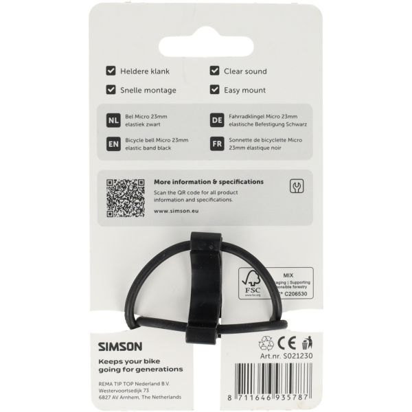 Simson timbre de bicicleta micro 23mm goma fijación elástica negro